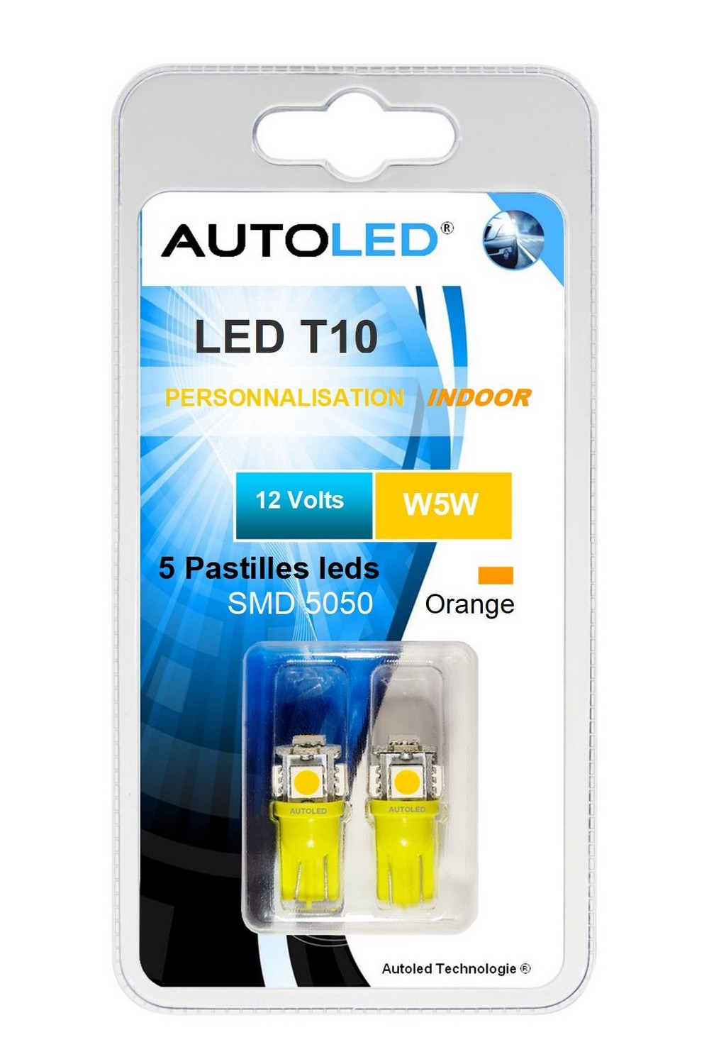 Ampoules T10 led w5w cob Orange silicone canbus pour clignotants  repetiteurs 12V