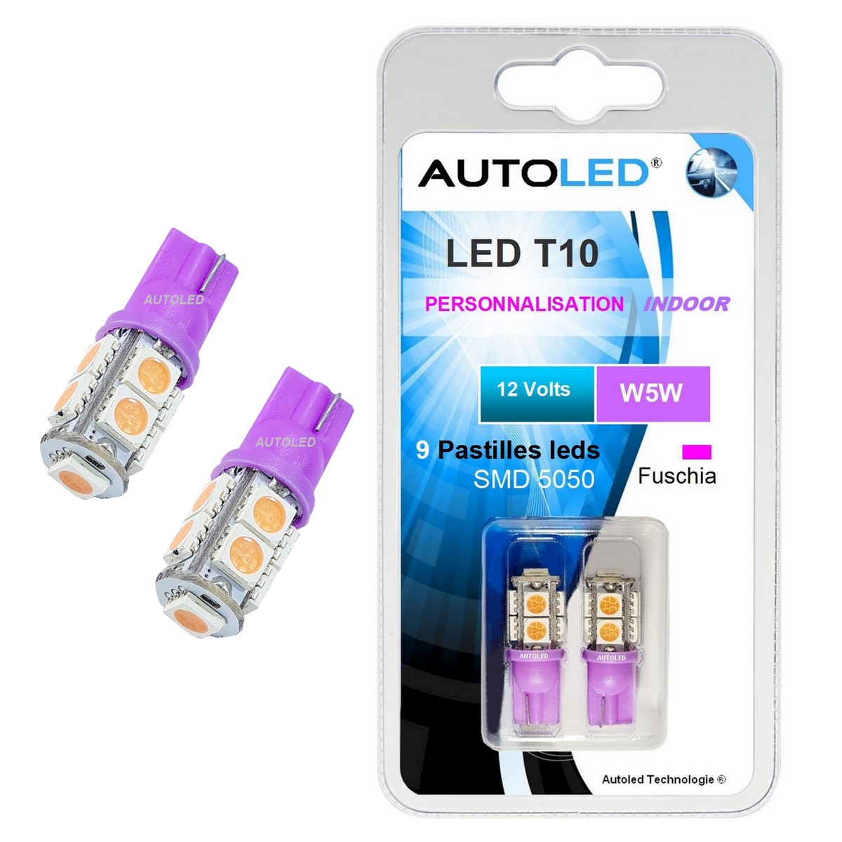 Ampoules (w5w) - LED T10 9 SMD 5050 VIOLET FUSCHIA - AUTOLED ®