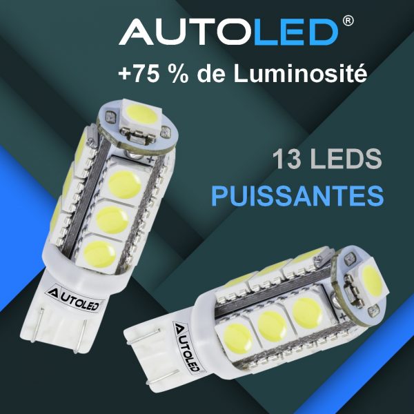 Kit 2 Ampoule LED T10 W5W Blanc Blanche Veilleuse Auto Moto 12v