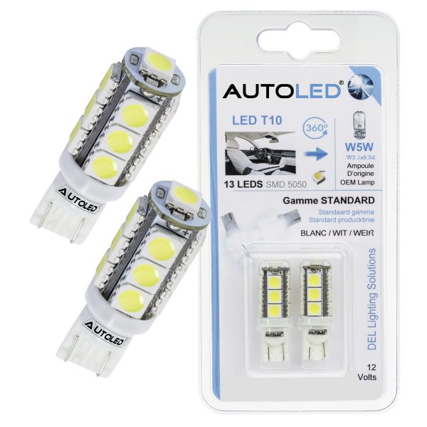 Pack 4 Ampoules LED T10 /w5w 13Leds + c5w 31mm AUTOLED®