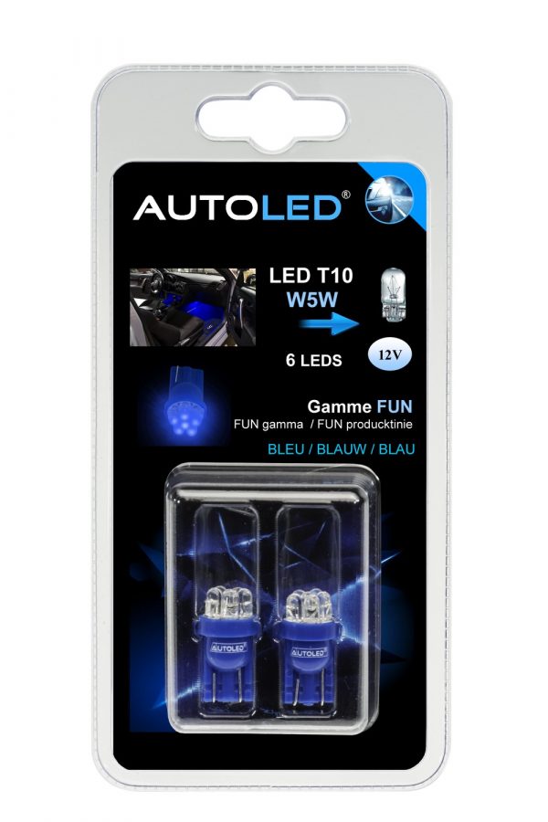 AMPOULE LED T10 BLEU / W5W BLEU 6 LEDS /AMPOULE LED INTERIEUR VOITURE BLEU  AUTOLED®