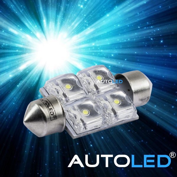 Ampoule C5W LED 36mm / C5W Blanche / Navette 12v 5w /4 Leds
