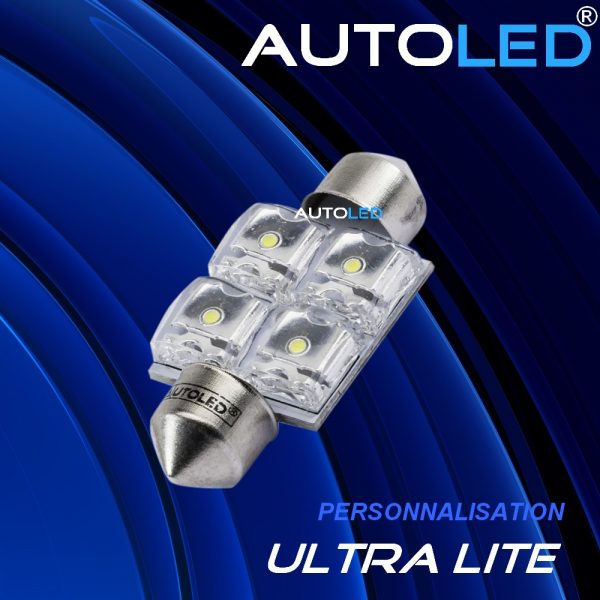 PACK 4 Ampoules LED Bleu C5W 36mm Bleu+W5W Intérieur Bleu