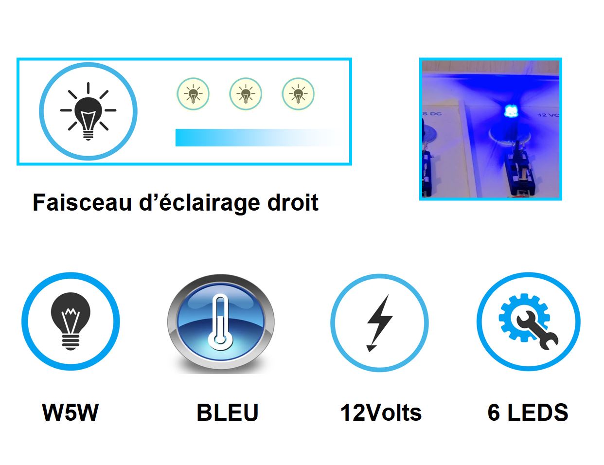 Ampoule LED T10 W5W BLEU / Ampoule LED bleu voiture 9 LEDS