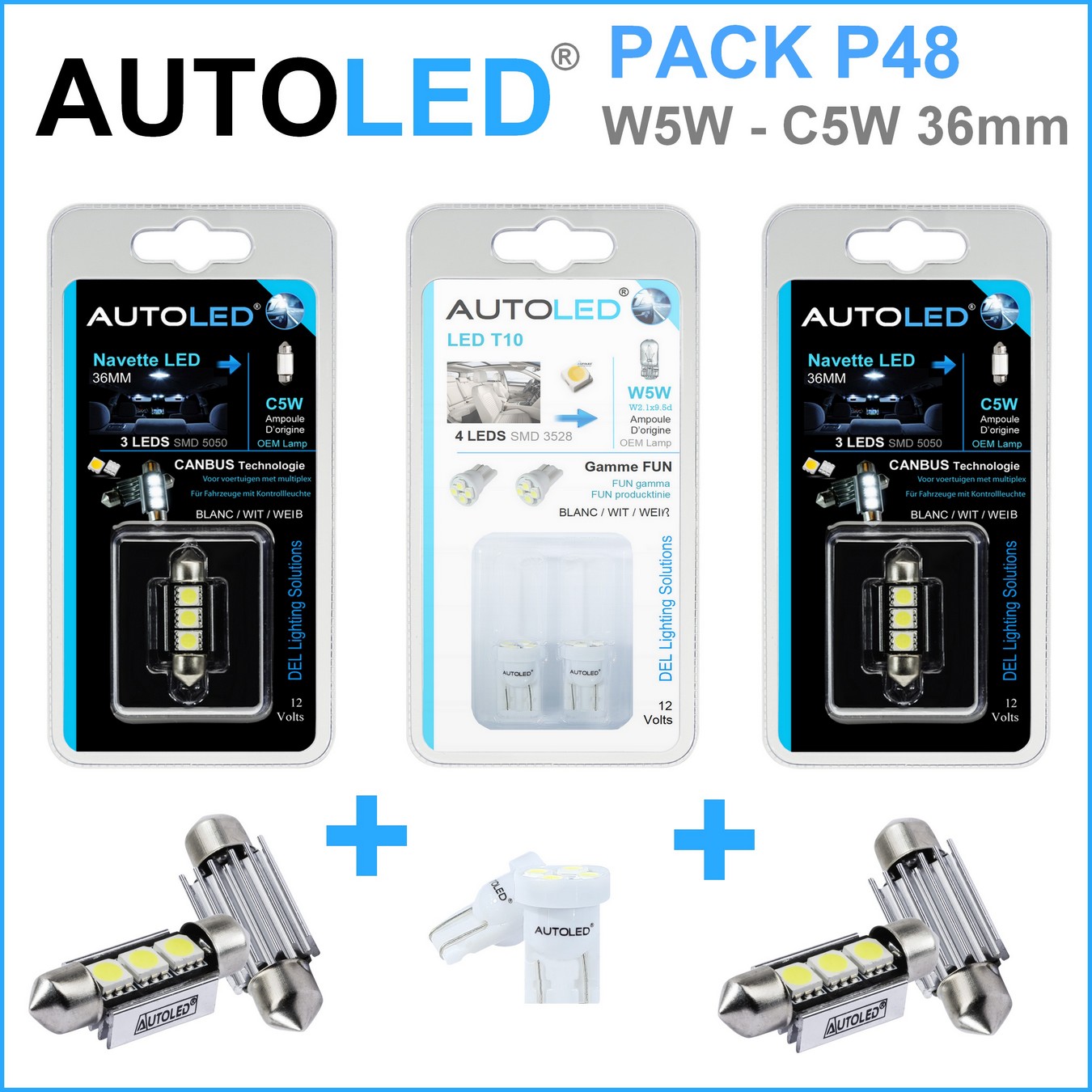 Pack 4 Ampoules LED Anti erreur Auto Veilleuse /Plaque Habitacle