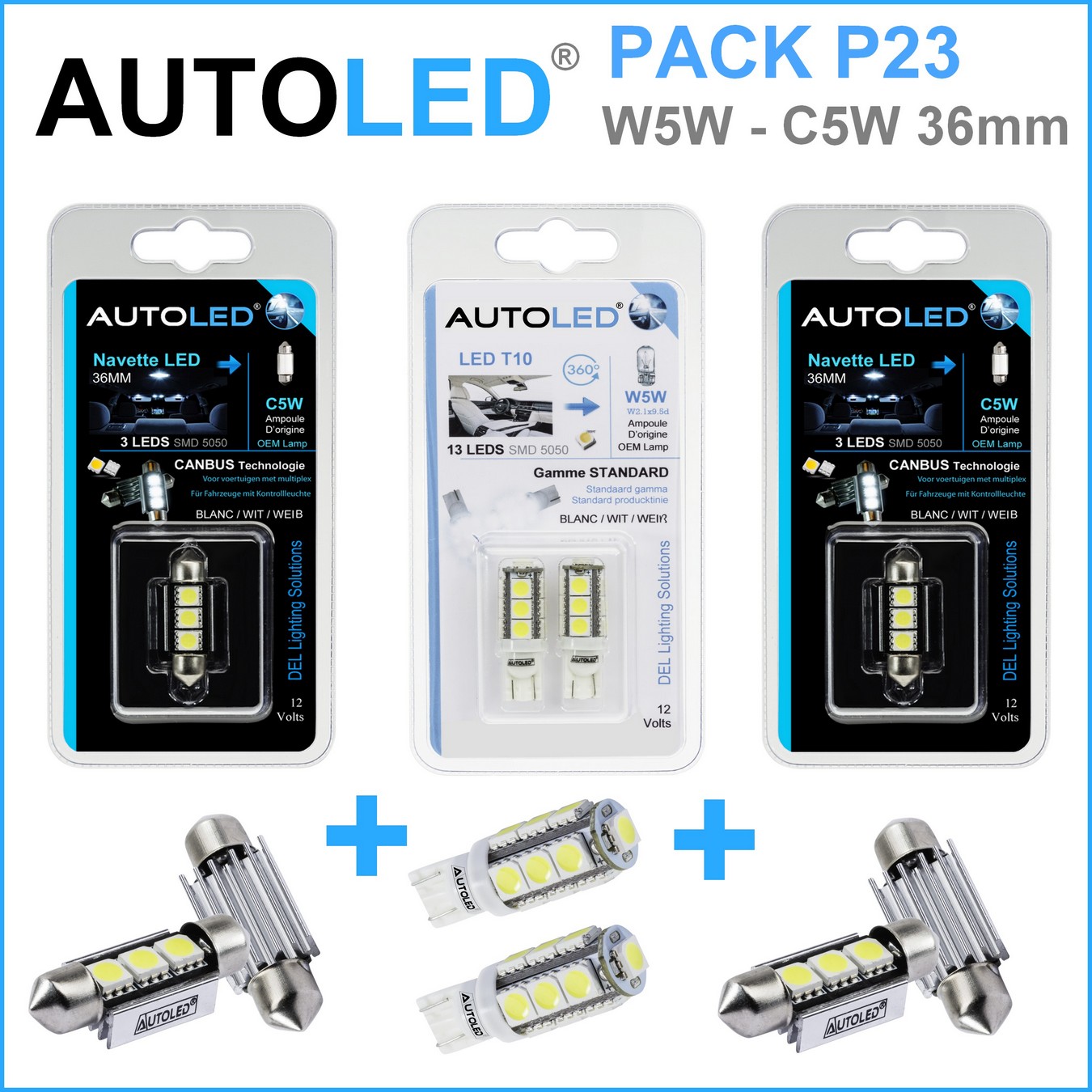 Pack 4 Ampoules LED blanc W5W(T10) + C5W/C10W 36mm AUTOLED®