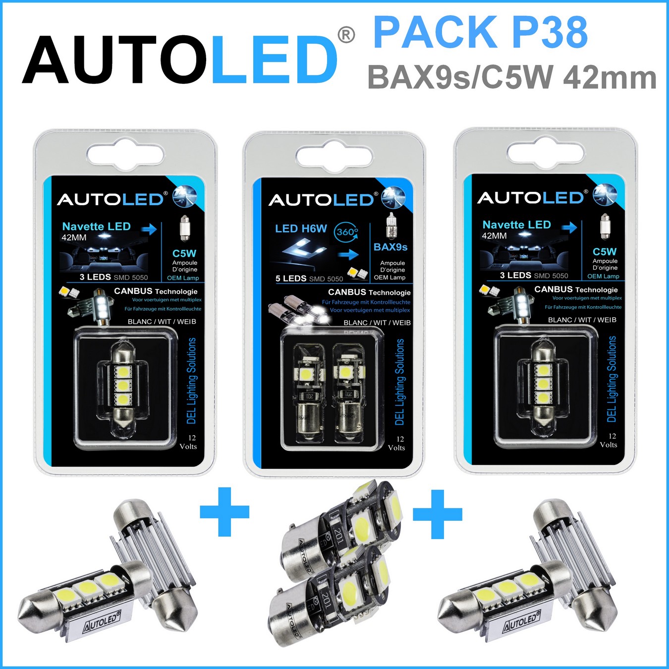 Pack Ampoule LED bax9s + c5w anti-erreur LED Plaque / Interieur
