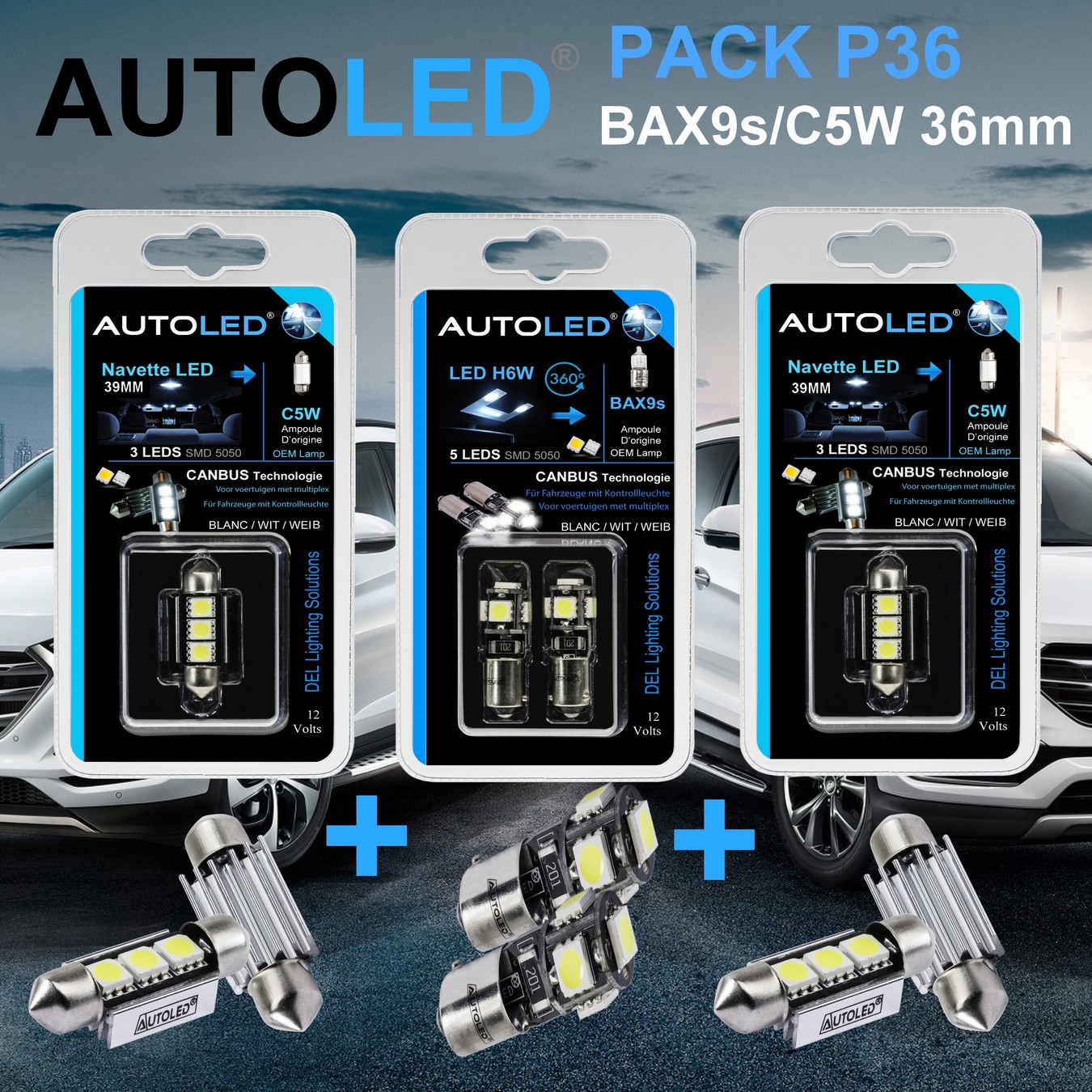 Ampoule LED BAX9S H6W Veilleuse 4 leds Canbus Blanc Xenon 6000K