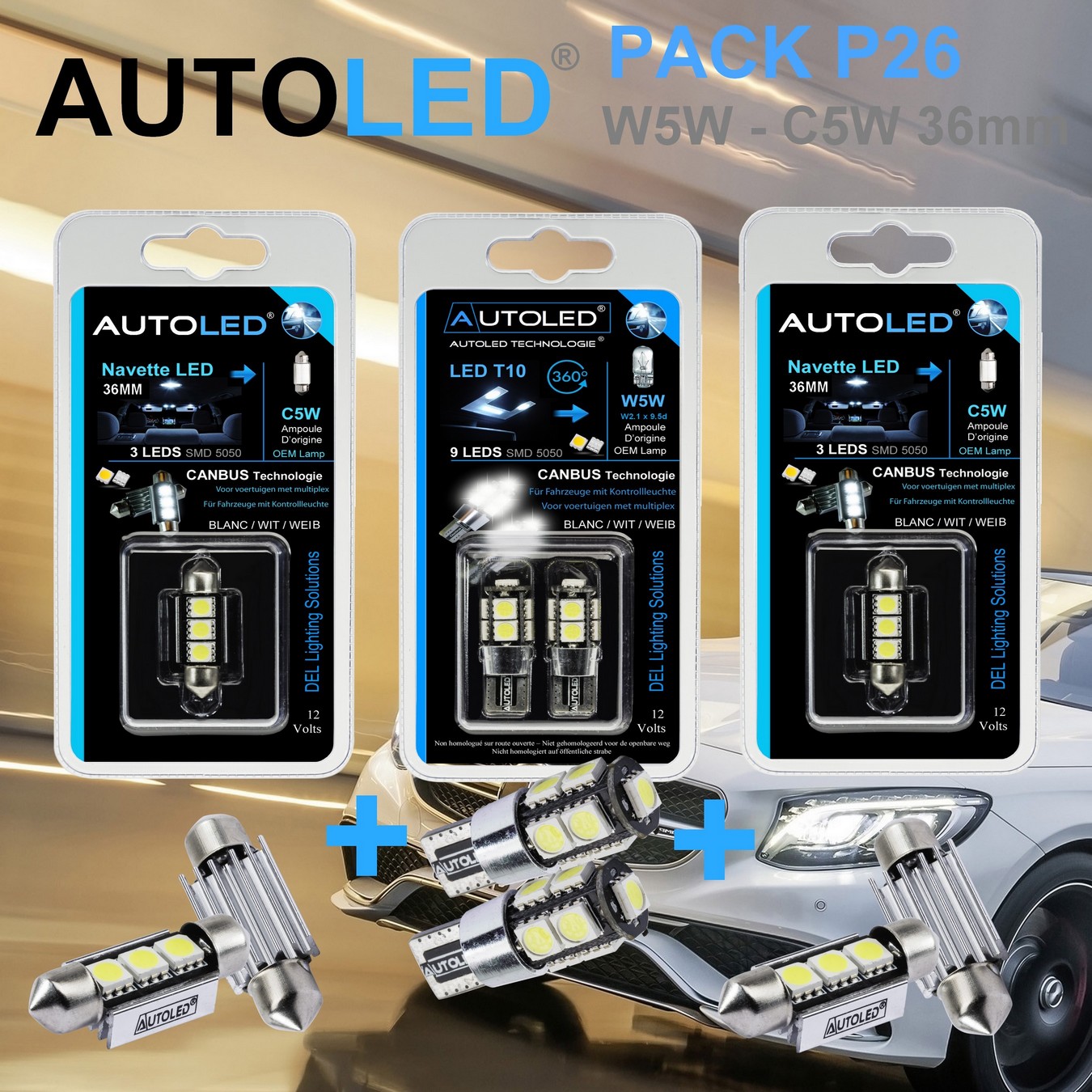 Ampoule W5W T10 LED canbus et T4W et Navettes LED - Équipement auto