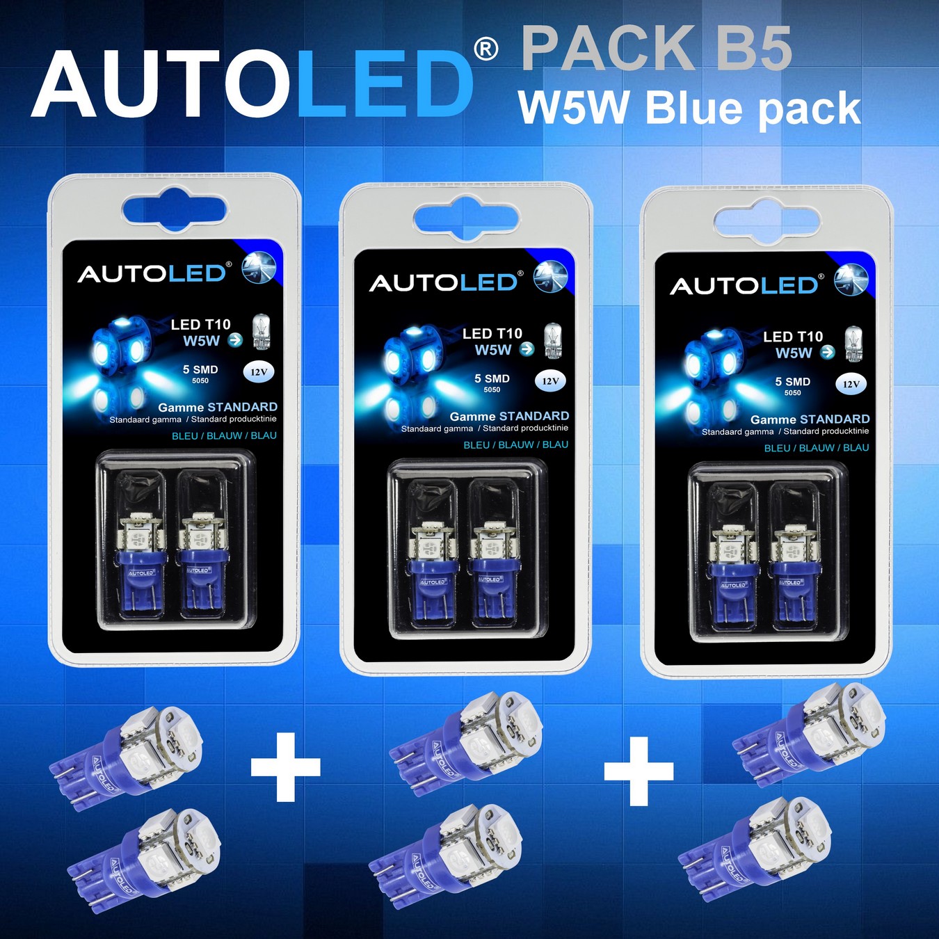 PACK 6 Ampoules LED Bleu W5W (t10) LED Habitacle auto