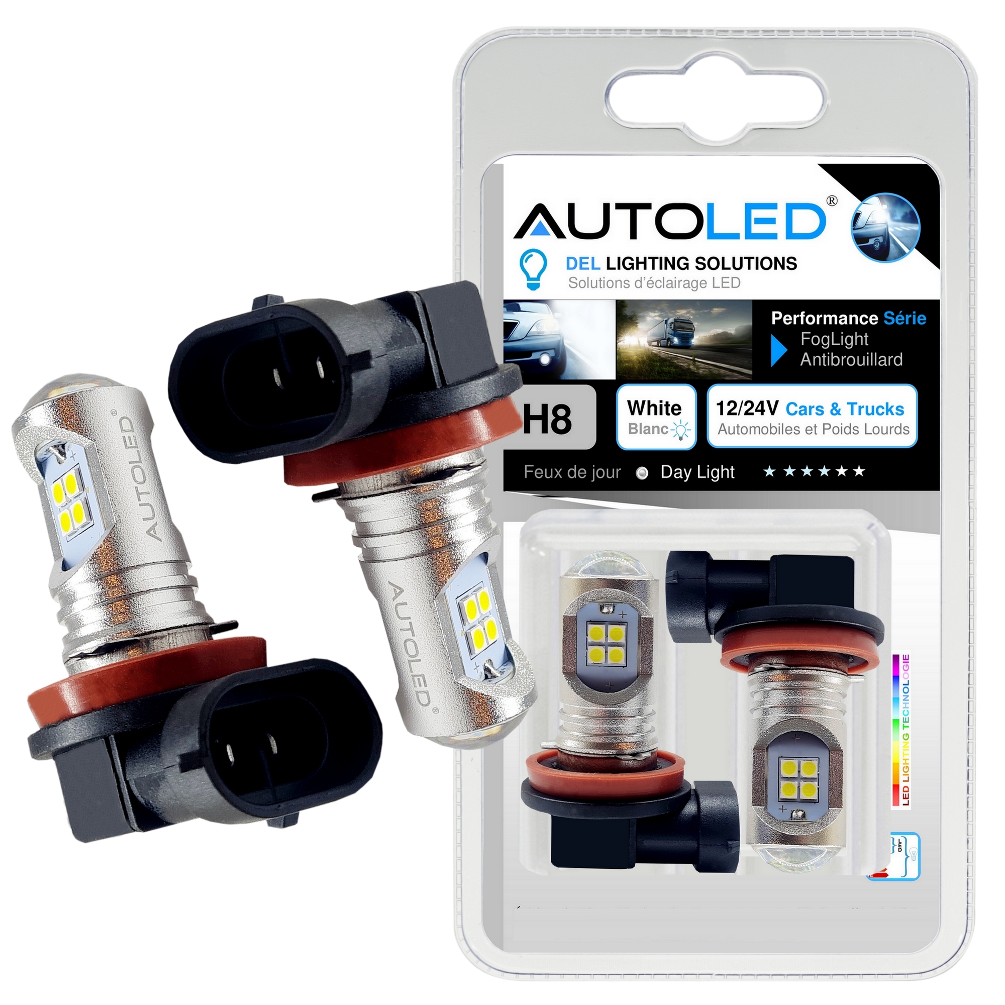 Ampoule H8 LED 24v /12v, Antibrouillard