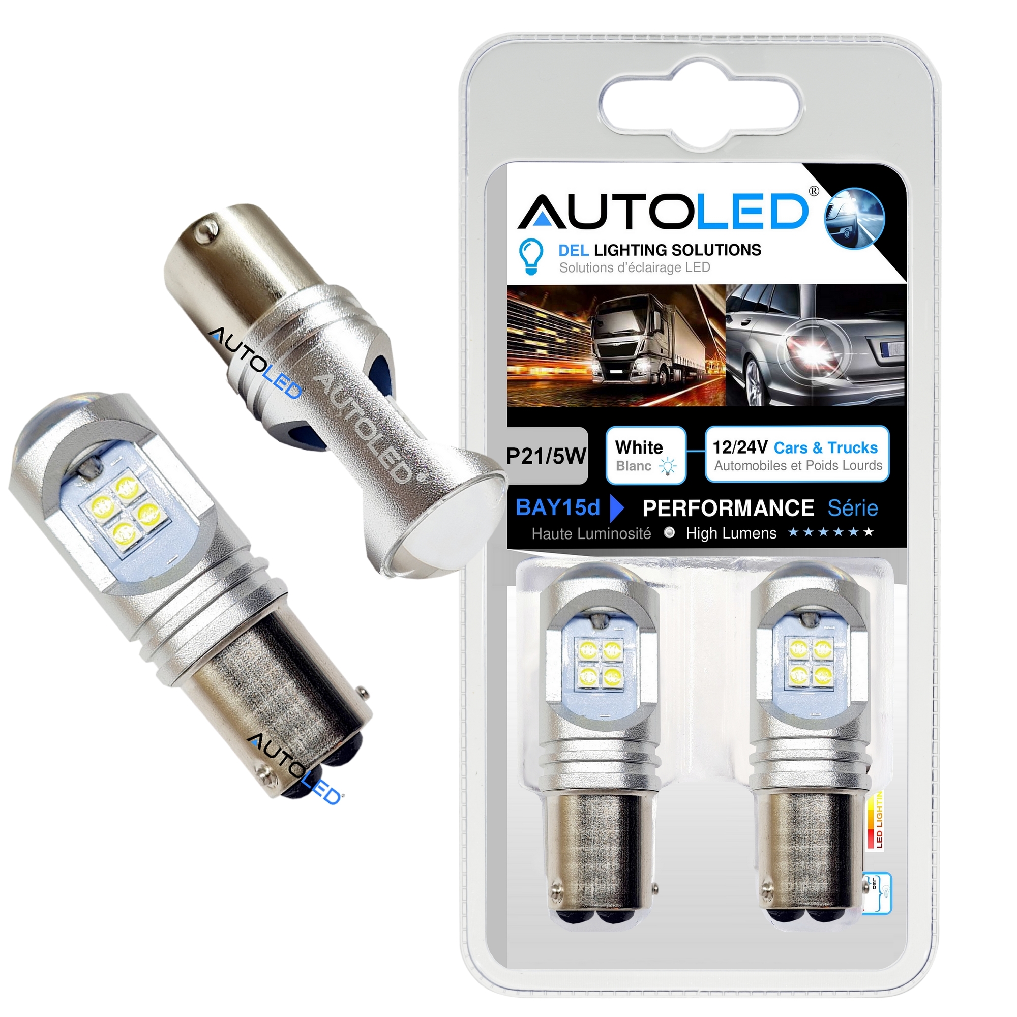 Ampoule P21/5W LED 24v /12v, Forte luminosité