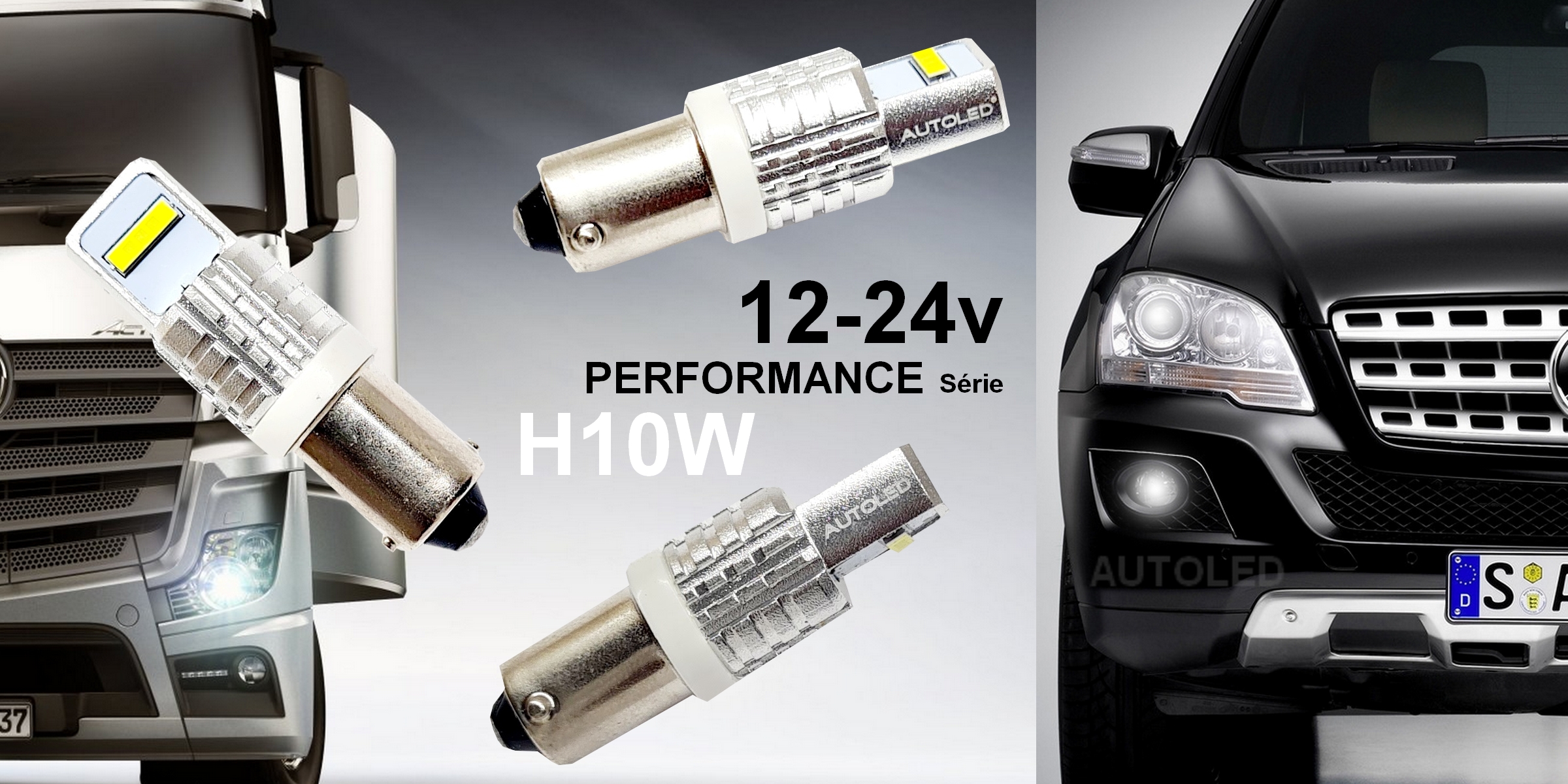 Ampoule H10W LED 24v /12v, Ultra Forte luminosité