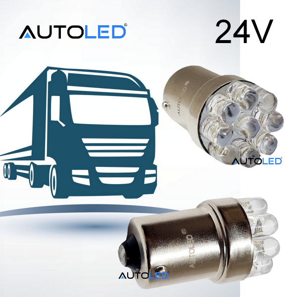 L'ampoule 24V 9 LED BA15S bleue pour camions