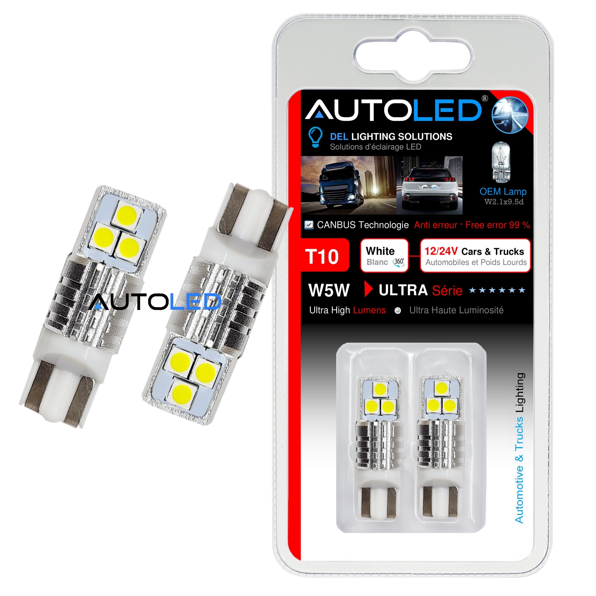 Ampoules W5W LED - Intérieur / plaque / Feux position /